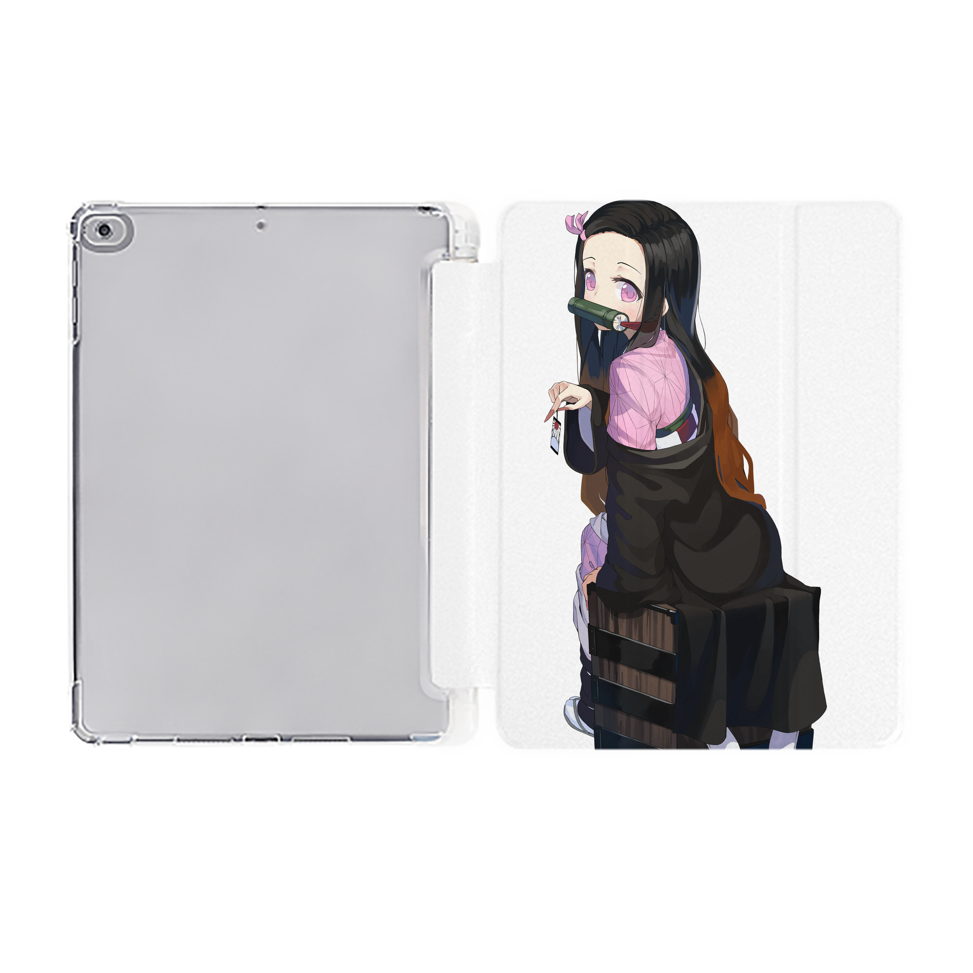 （画像用） 鬼滅の刃（きめつのやいば）竈門 禰󠄀豆子／かまど ねずこ Kamado Nezuko IPad ケース ペン収納付き 三つ折りスタンド PUレザー×シリコン 対応機種9.5/10.5/10.9インチ
